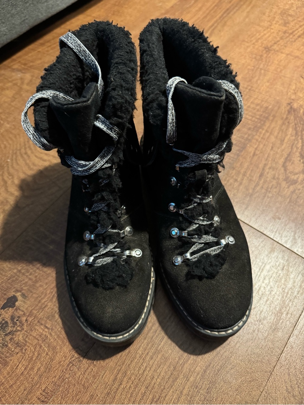 Black Faux Fur Winter Lace-Up Boots